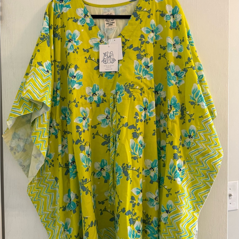 Floral V-Neck Mini Dress in Lime & Aqua